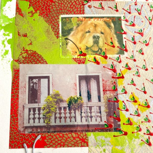 Cascade - Original Wall Art Mixed Media Collage Painting 6"x6" - Picture 1 of 9